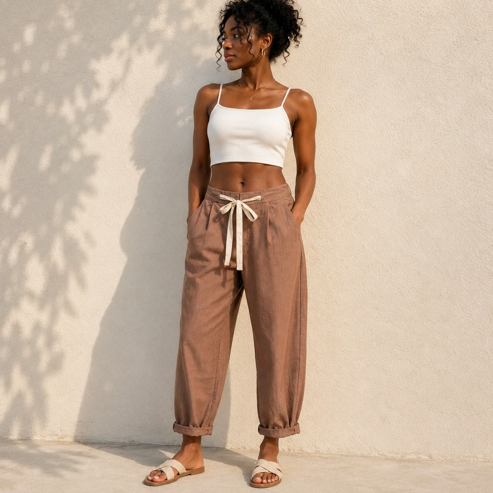 Wilfred Aritzia Allant Pants Size 0 Brown Tie Waist Cropped Tapered Trouser